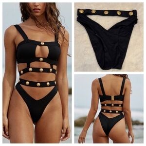 New! Monica Hansen Beachwear MHB Rich and Fab Bikini Bottom Black 3586